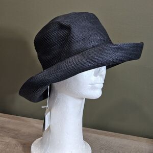 Nordstrom Black Woven Paper Wide Flexible Brim Womens Hat One Size Italy